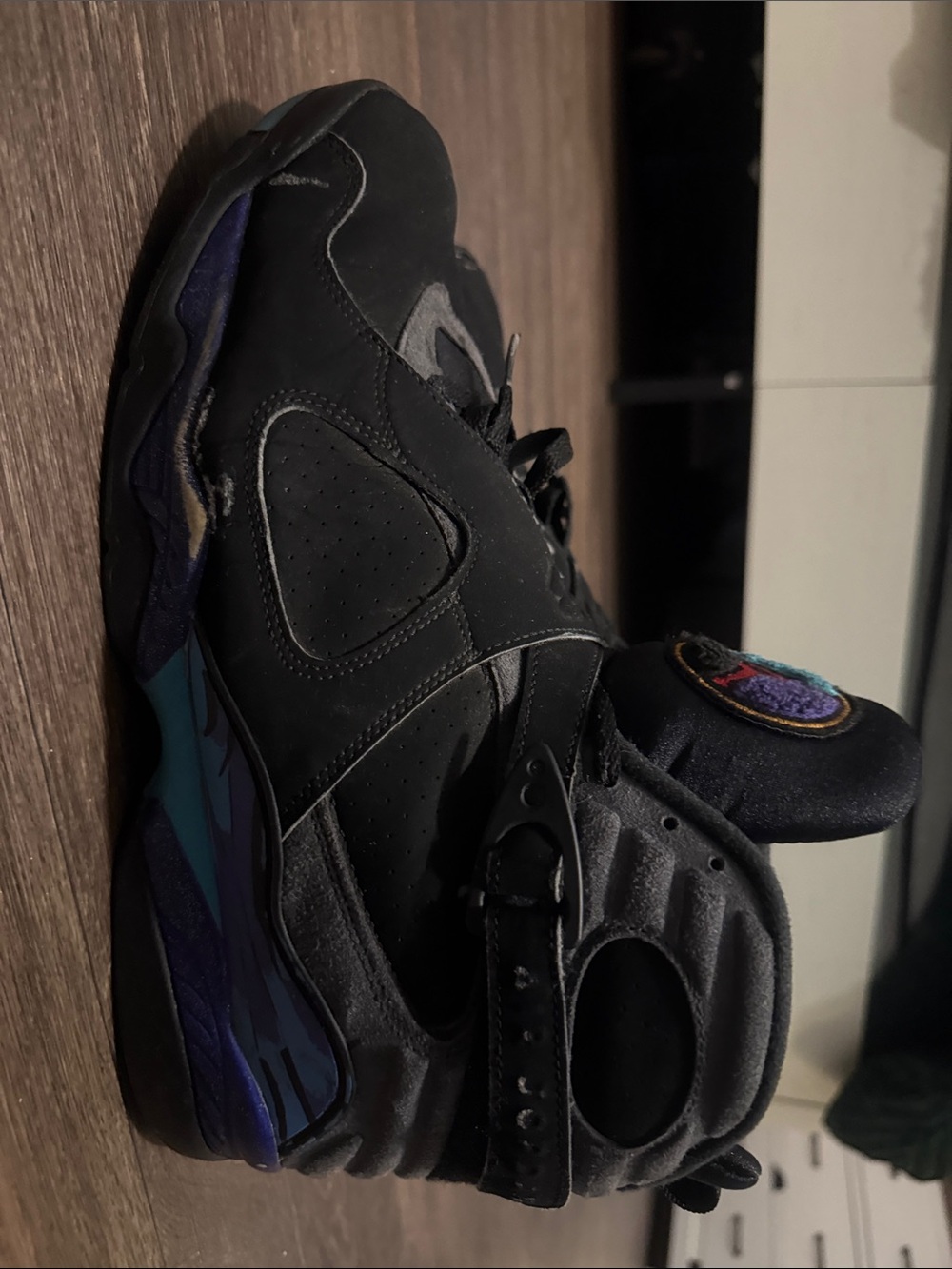 Jordan Black Mid-Top Sneakers with Multicolor Tongue Logo - Picture 4 of 7